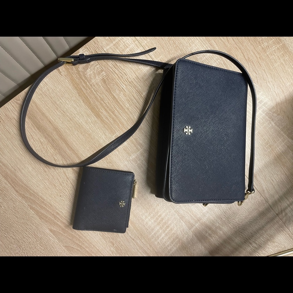 Tory Burch Navy Blue Crossbody and matching wallet